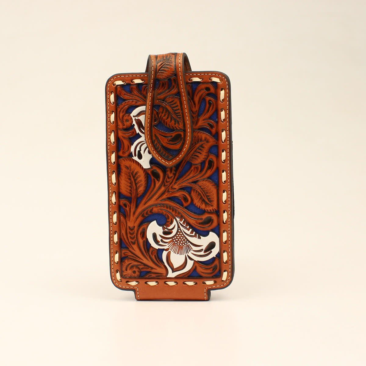 Tan Floral Tooled Cell Phone Case