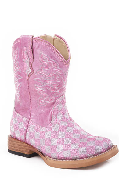 Toddler's Pink and Silver Check Glitter Boot