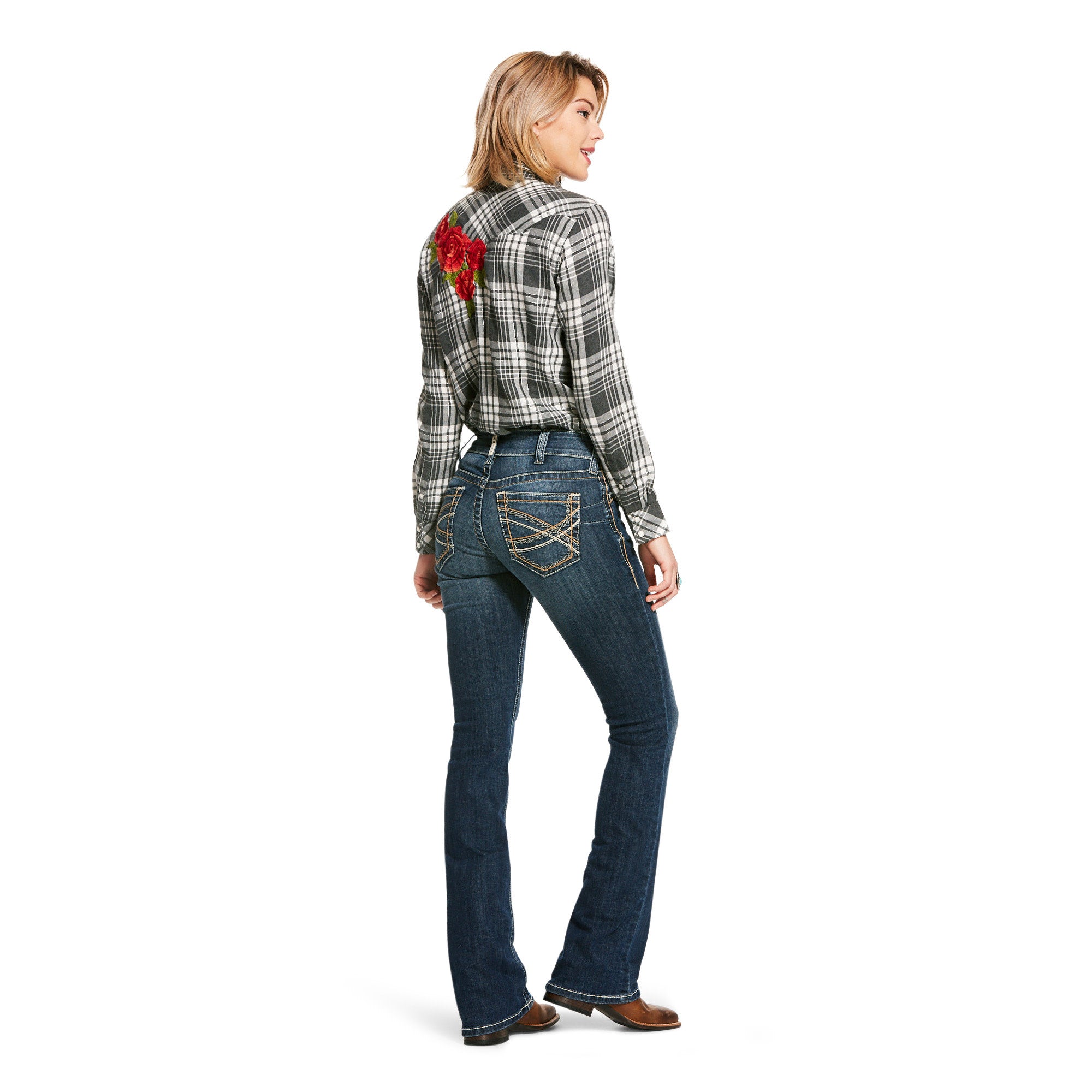 Ariat Ladies R.E.A.L. Mid-Rise Stretch Entwined Festival Boot Cut Jean