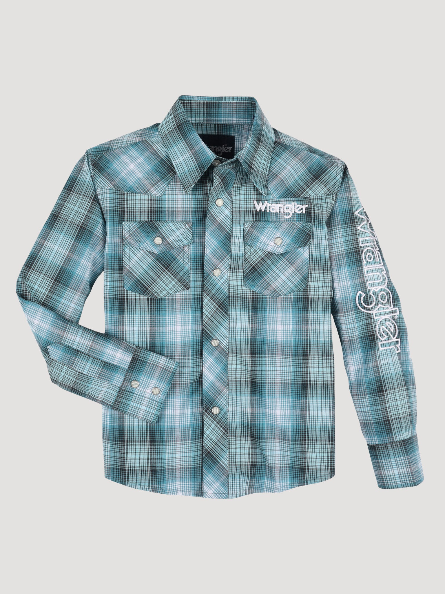 Wrangler Boy's Turquoise Plaid Snap Shirt