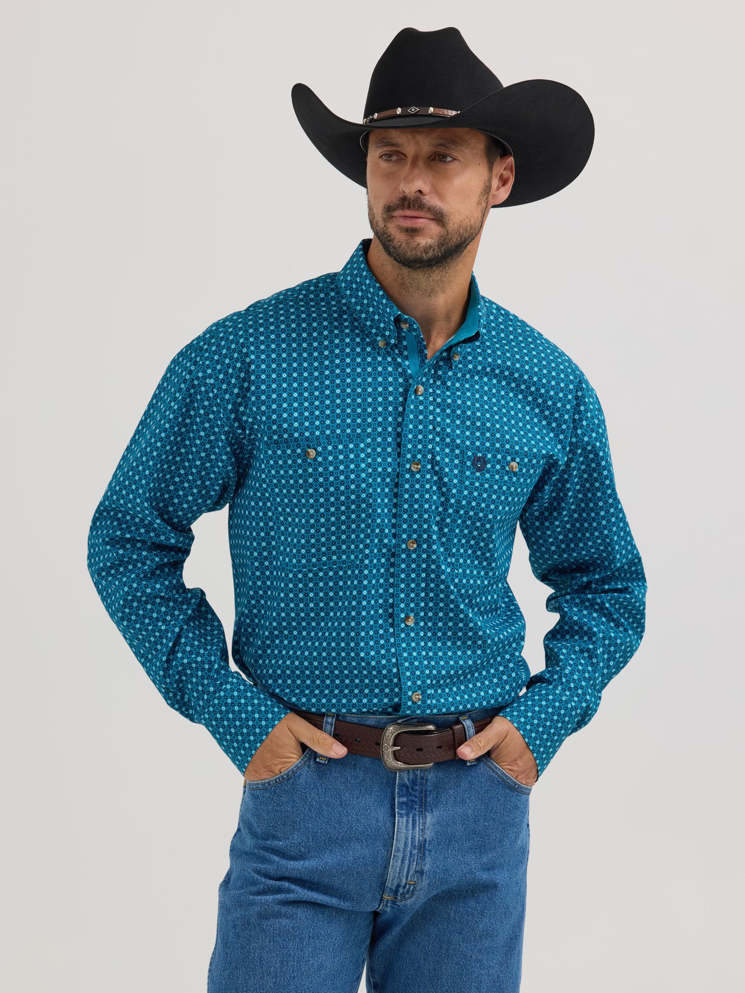 Wrangler Men's Teal Print Button Down Shirt