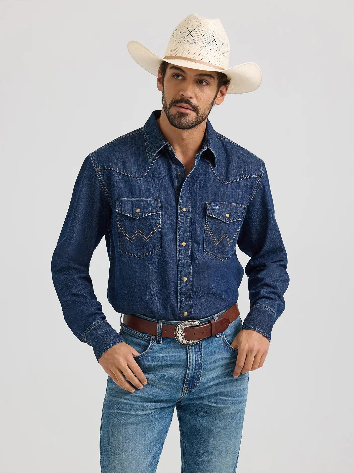 Wrangler Men's Classic Denim Western Snap Front Shirt