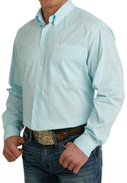 Cinch Men's Light Blue Patterned Long Sleeve Shirt