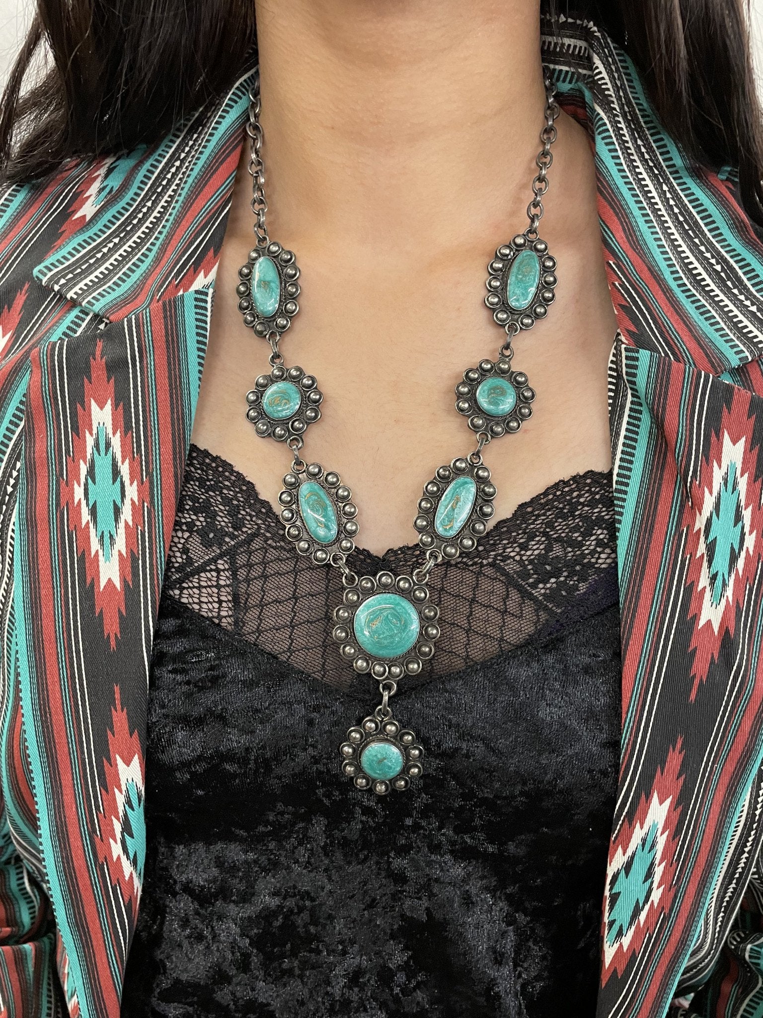 B Elegant Turquoise Concho Necklace Set.