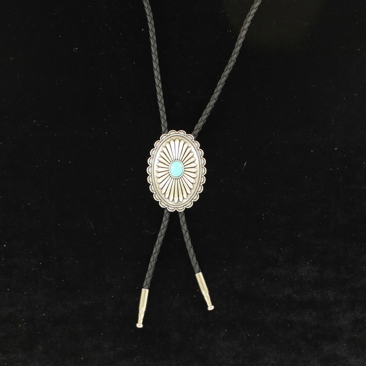 Oval Flower Bolo with Turquoise Stone