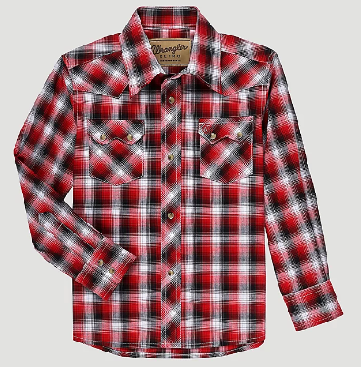 Wrangler Boy's Red Plaid Snap Front Shirt