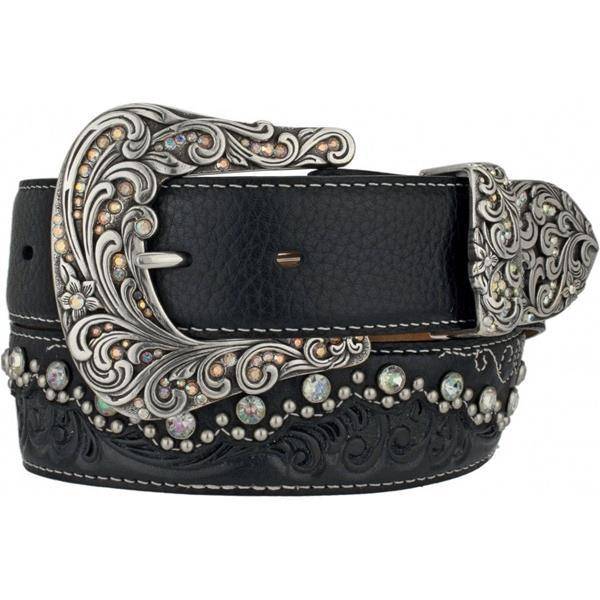 Tony Lama Women's Kaitlyn Black Crystal Studded Belt.