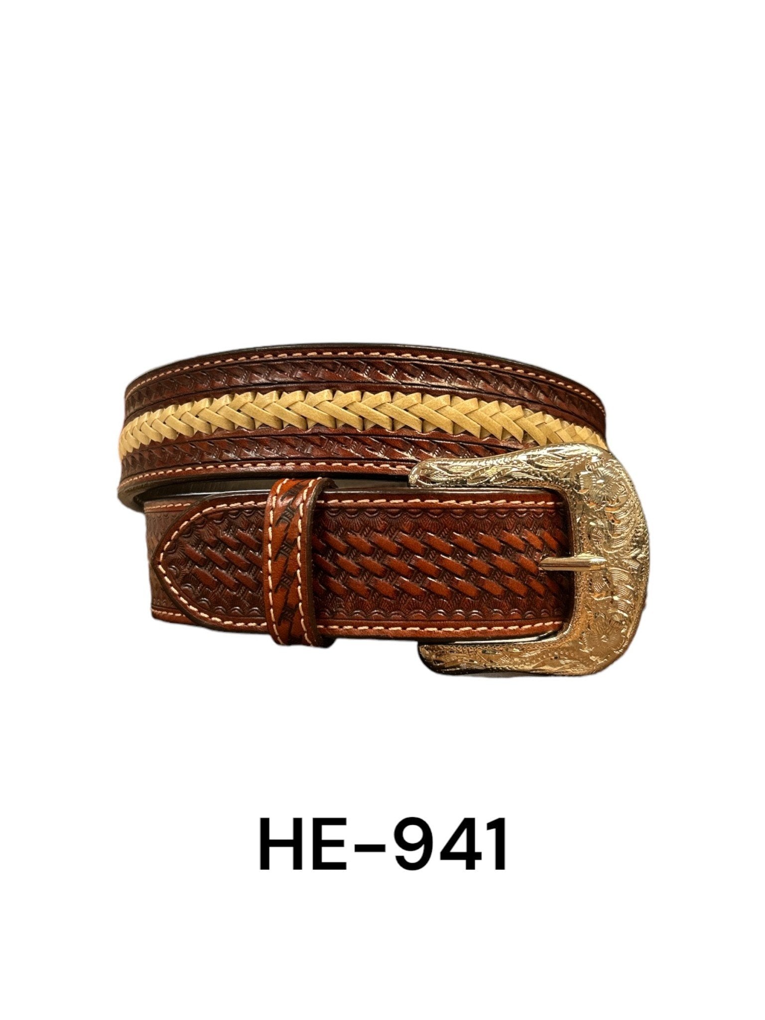 Ranger Belt Co Men's Basketweave and Rawhide Western Belt