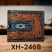 Twisted X Tooled and Beaded Bi-Fold Wallet