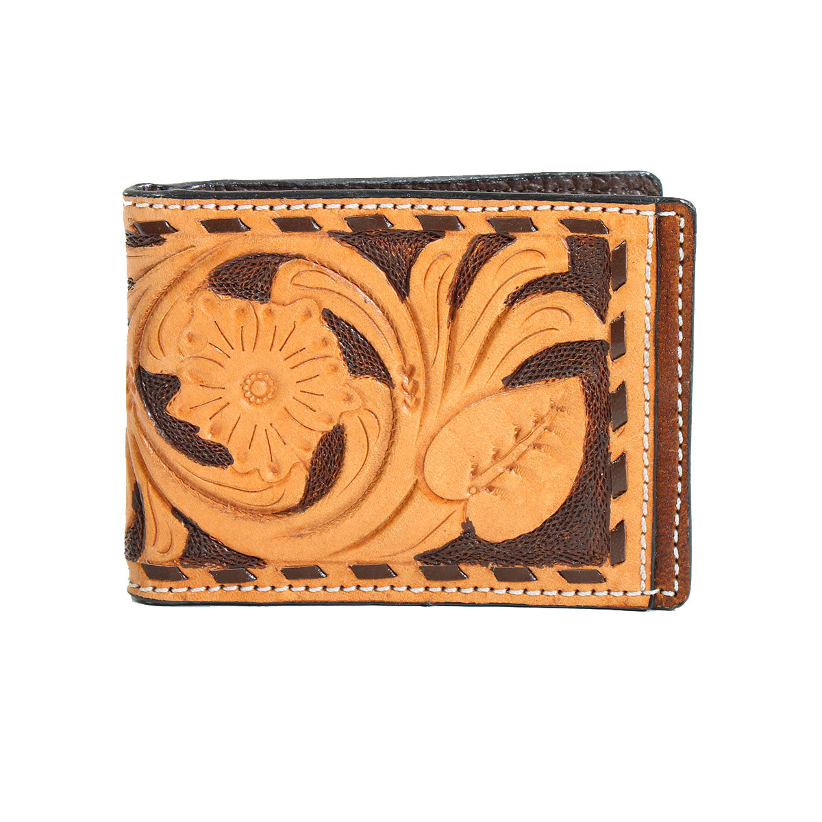 3D Western Two Toned Bi-Fold Spring Money Clip Wallet