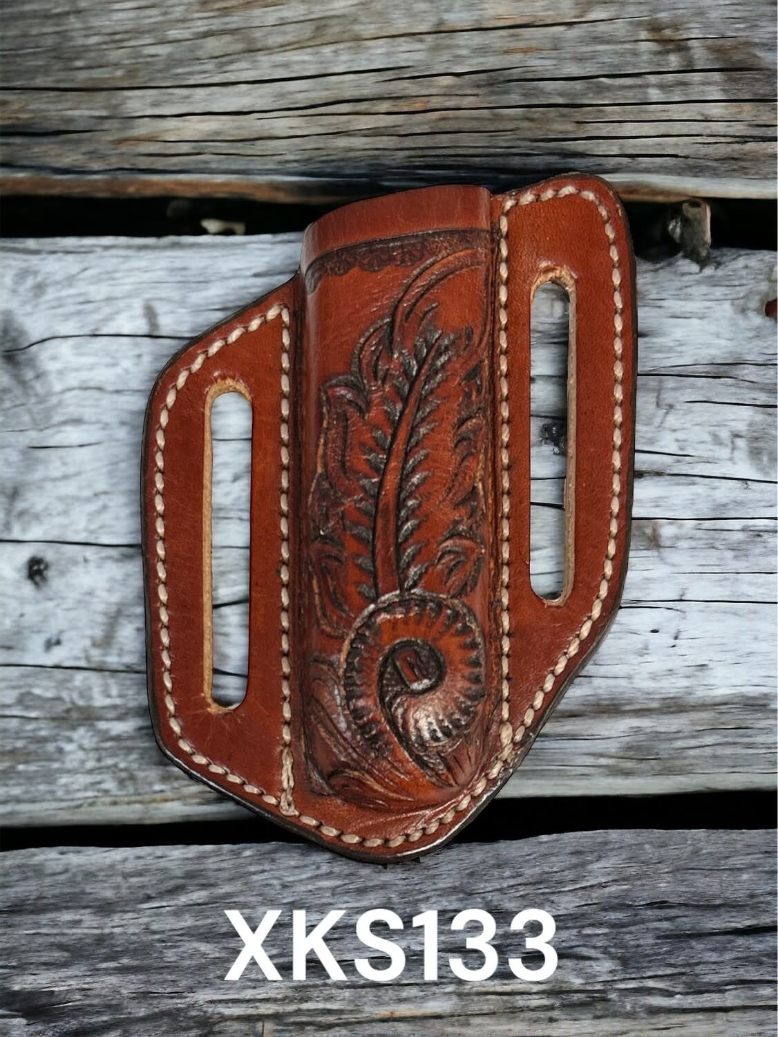 Twisted X Feather Carved Knife Sheath