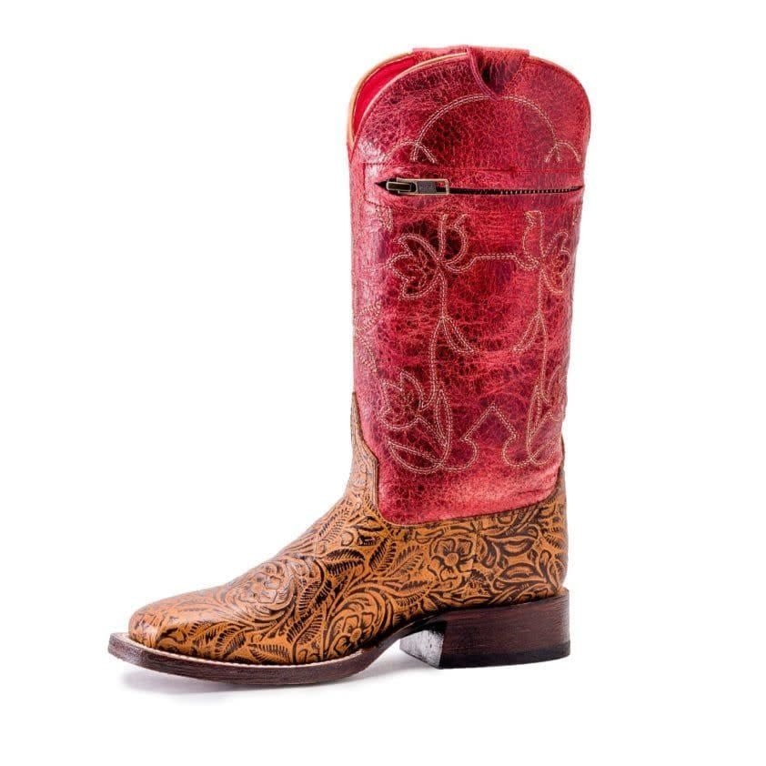 Kids Red Tooled Boots w Pocket C3 Size 9.