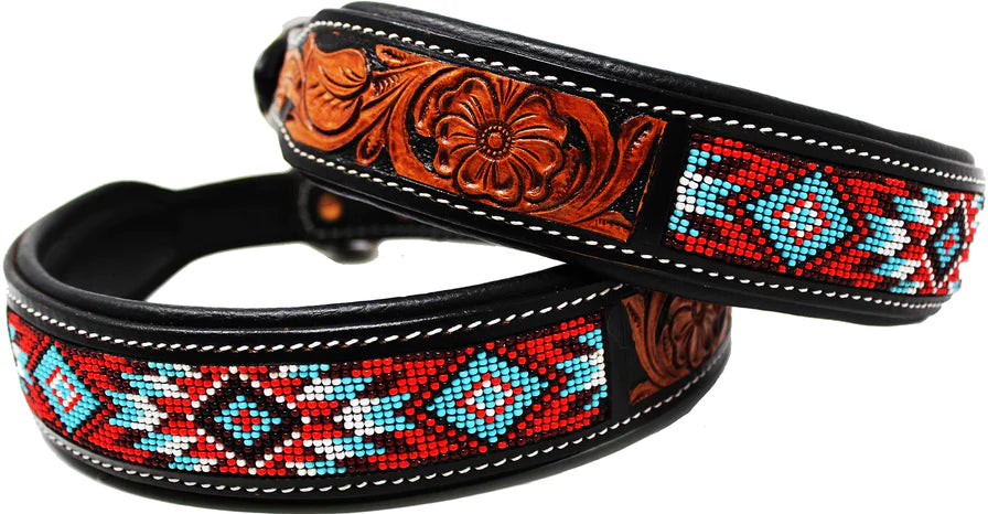 Challenger Red/Blue Beaded Dog Collar 60151