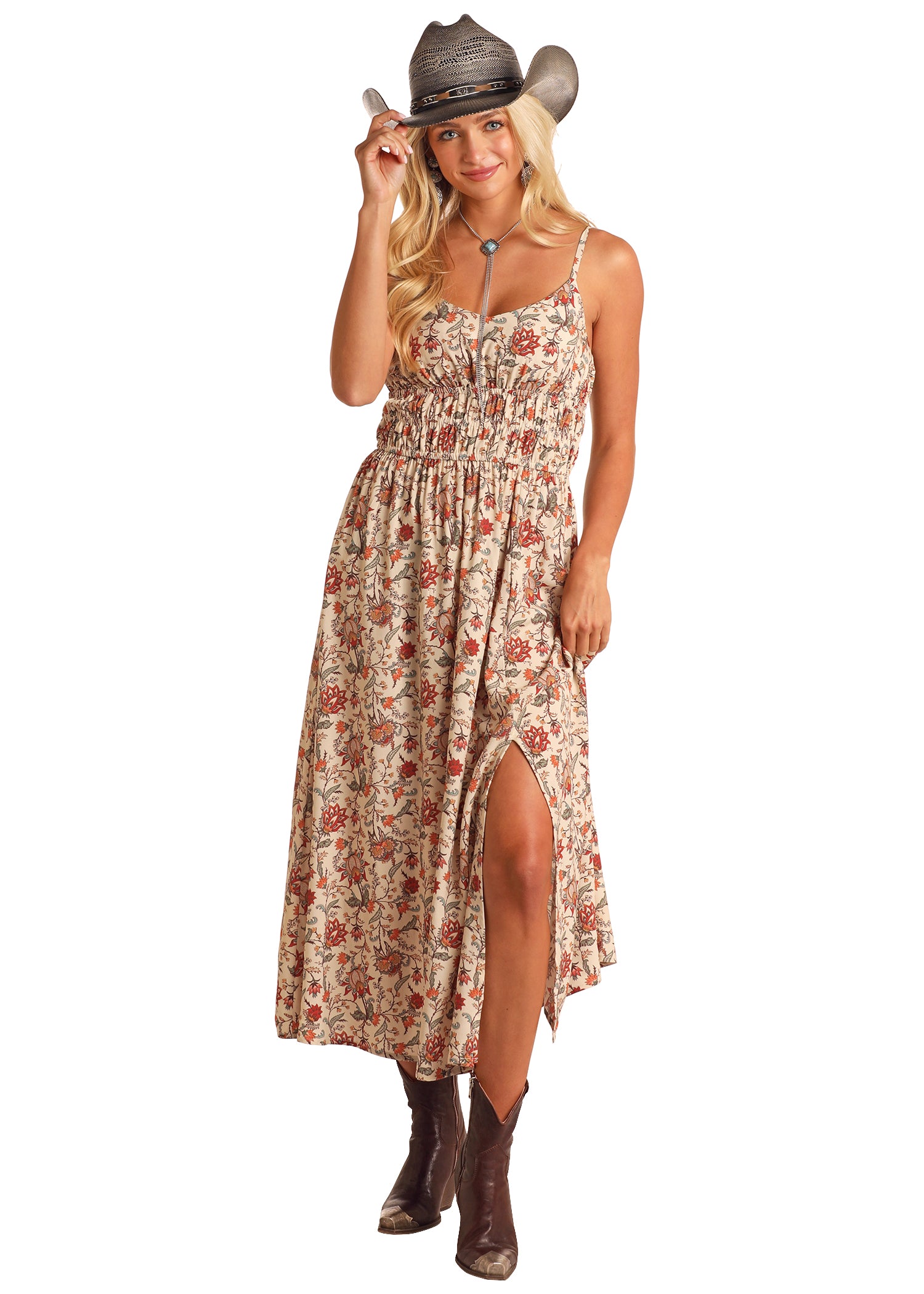 ROCK & ROLL FLORAL PRINT MIDI DRESS BWD0R05923