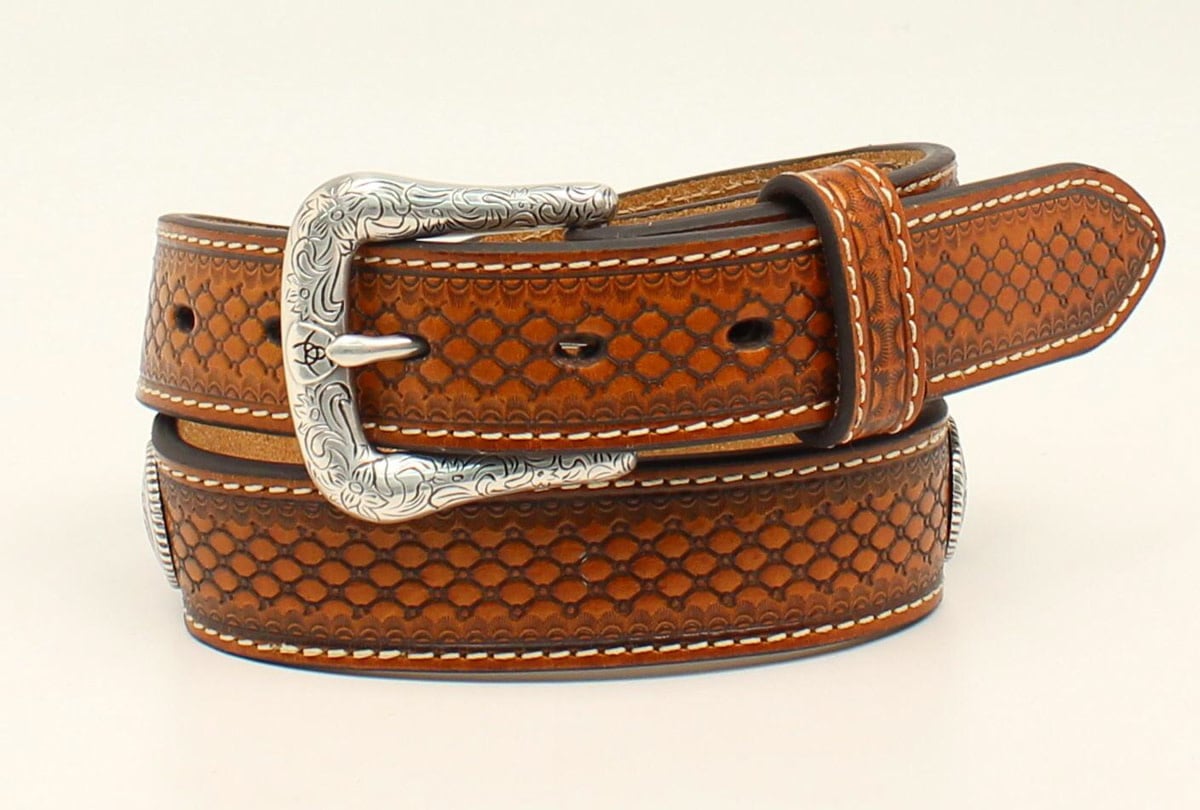 Boy's Stamped Leather and Ribbon Inlay Belt