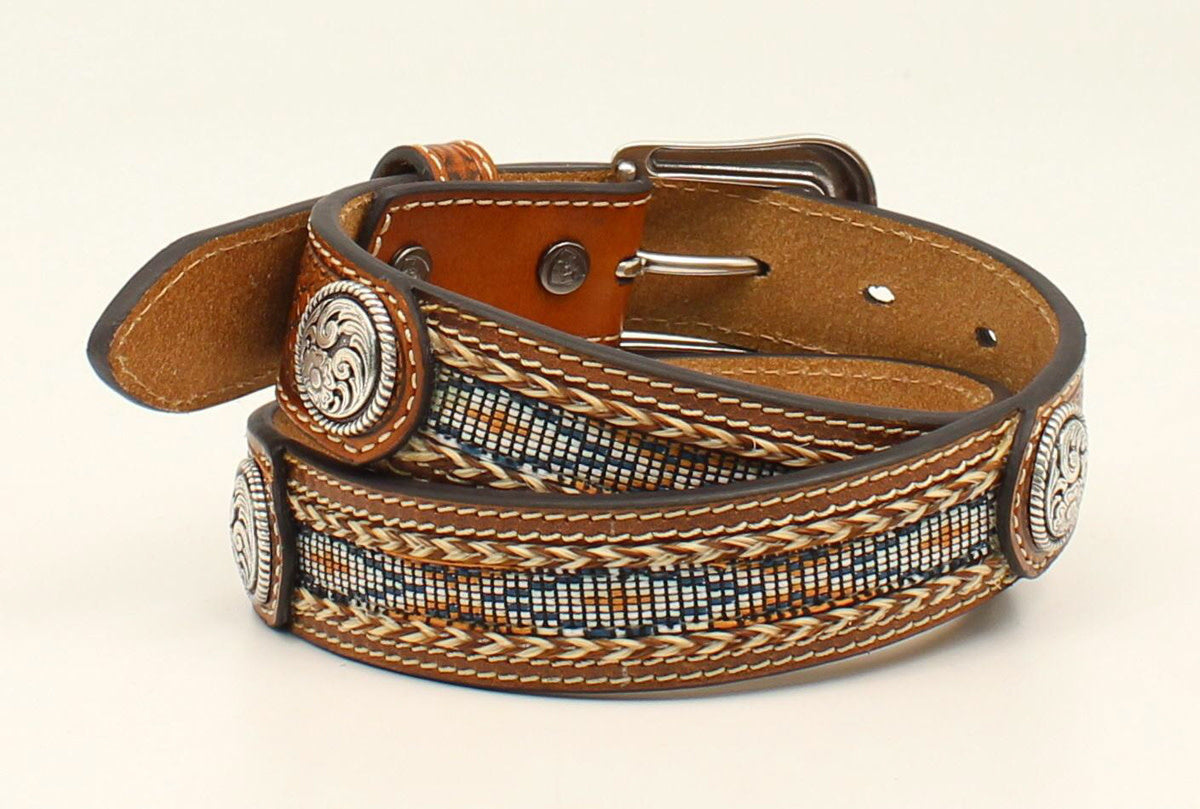 Boy's Stamped Leather and Ribbon Inlay Belt