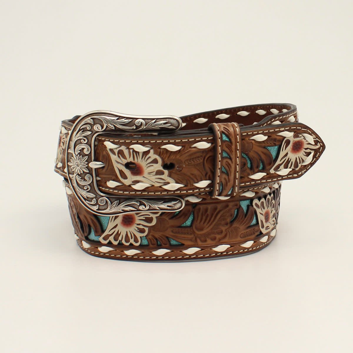 Ariat Women's Floral Belt with Turquoise Underlay