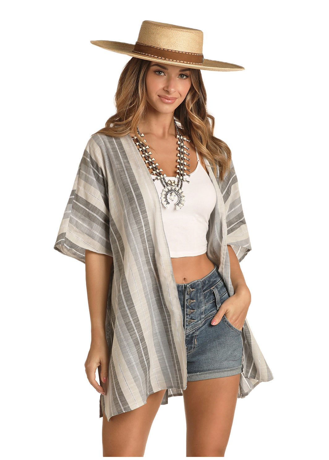 Panhandle Ladies Striped Kimono C3.