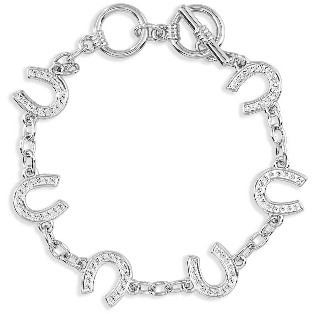 Montana Silversmiths Crystal Clear Lucky Horseshoe Link Bracelet.