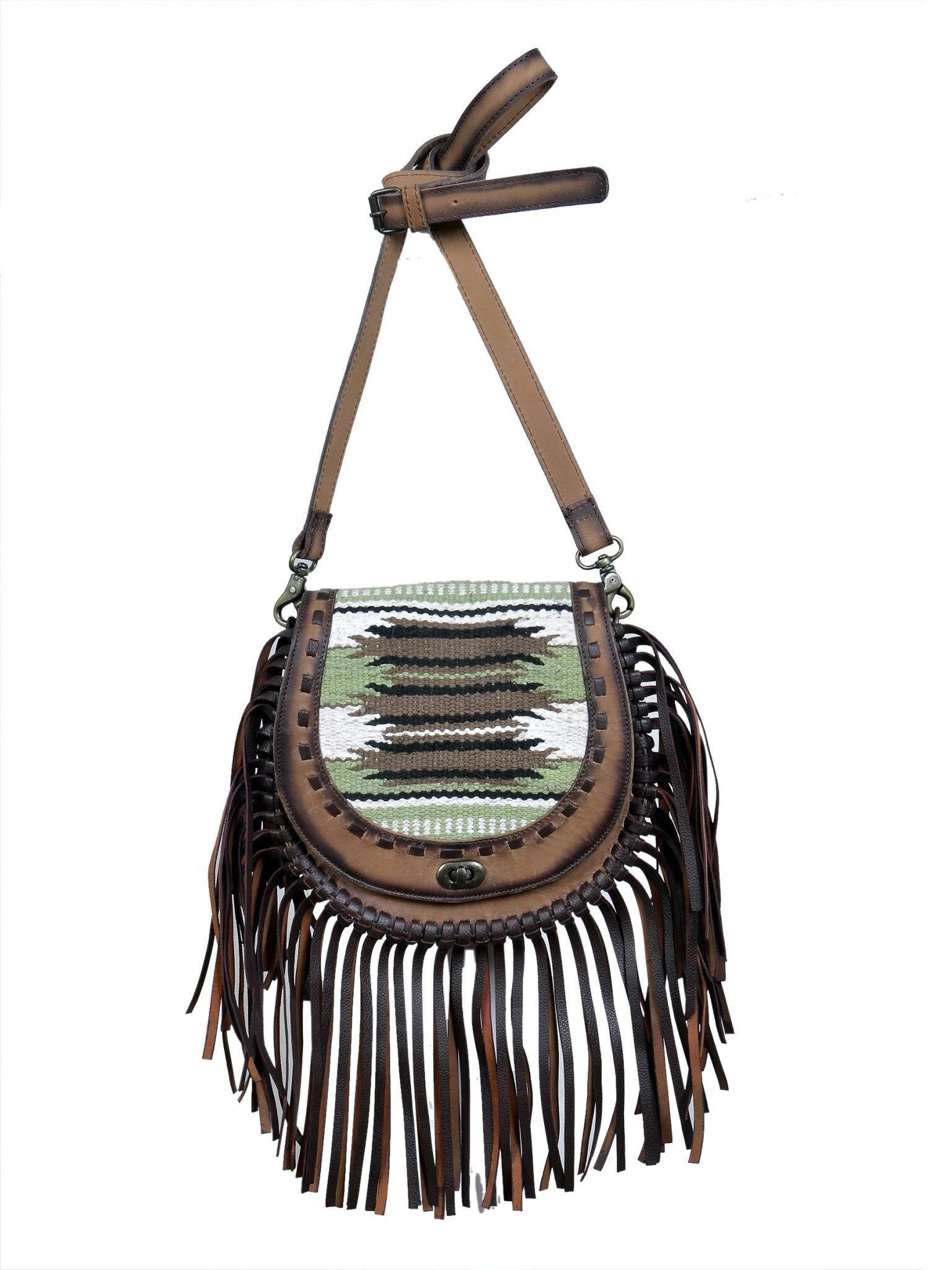 Rafter T Rebecca Brown and Green Fringe Purse C4.