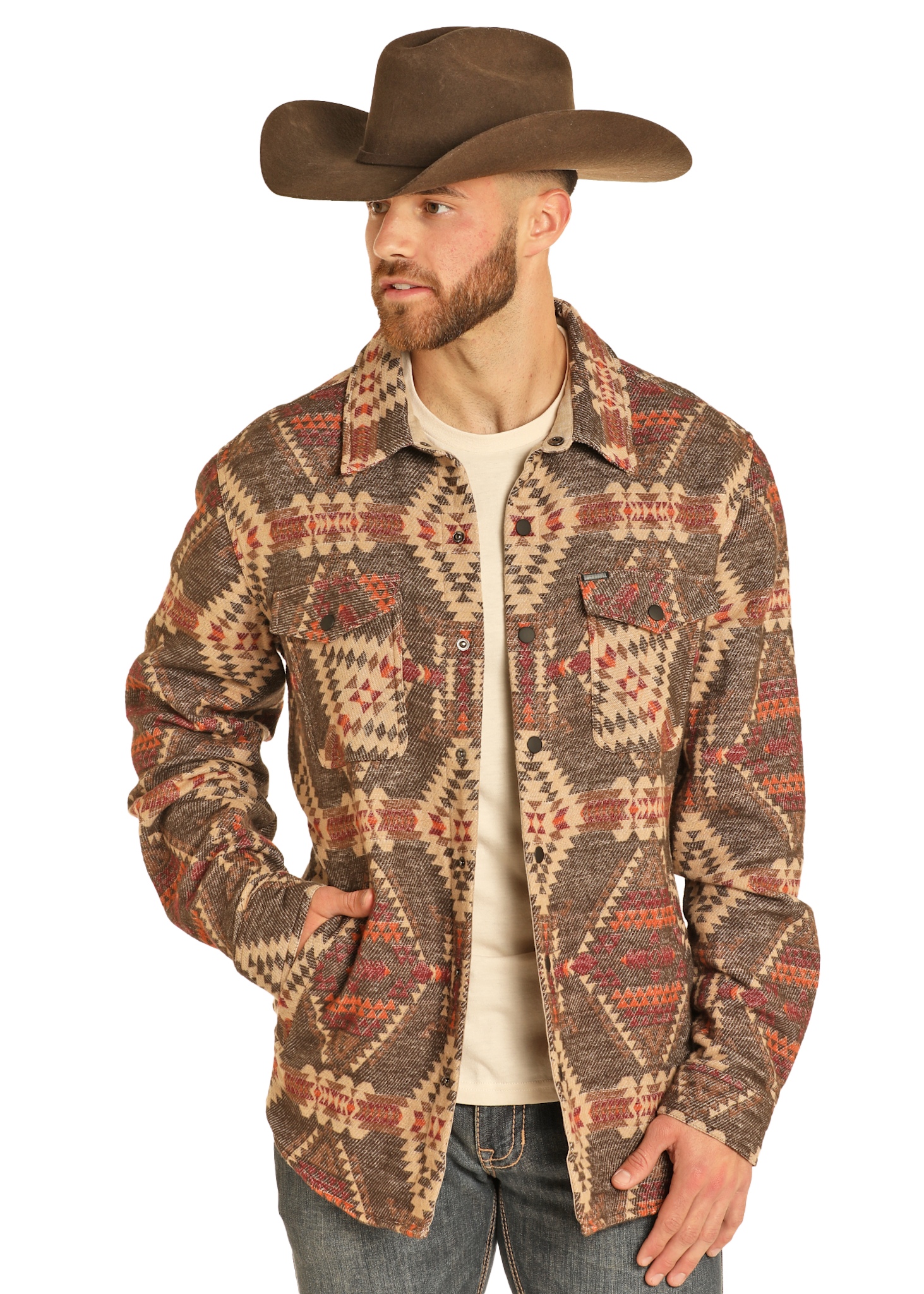 Rock & Roll Men's Aztec Jacquard Shirt Jacket