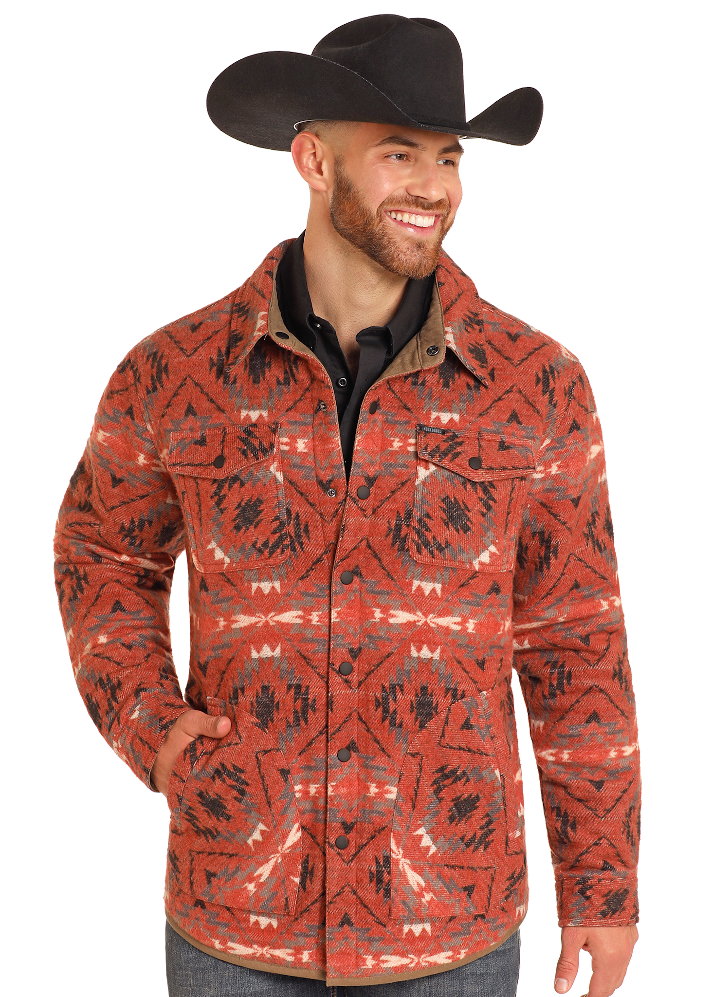 Rock & Roll Men's Reversible Herringbone Aztec Jacquard Jacket