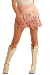 Rock & Roll Cowgirl Rose Suede Fringe Skirt