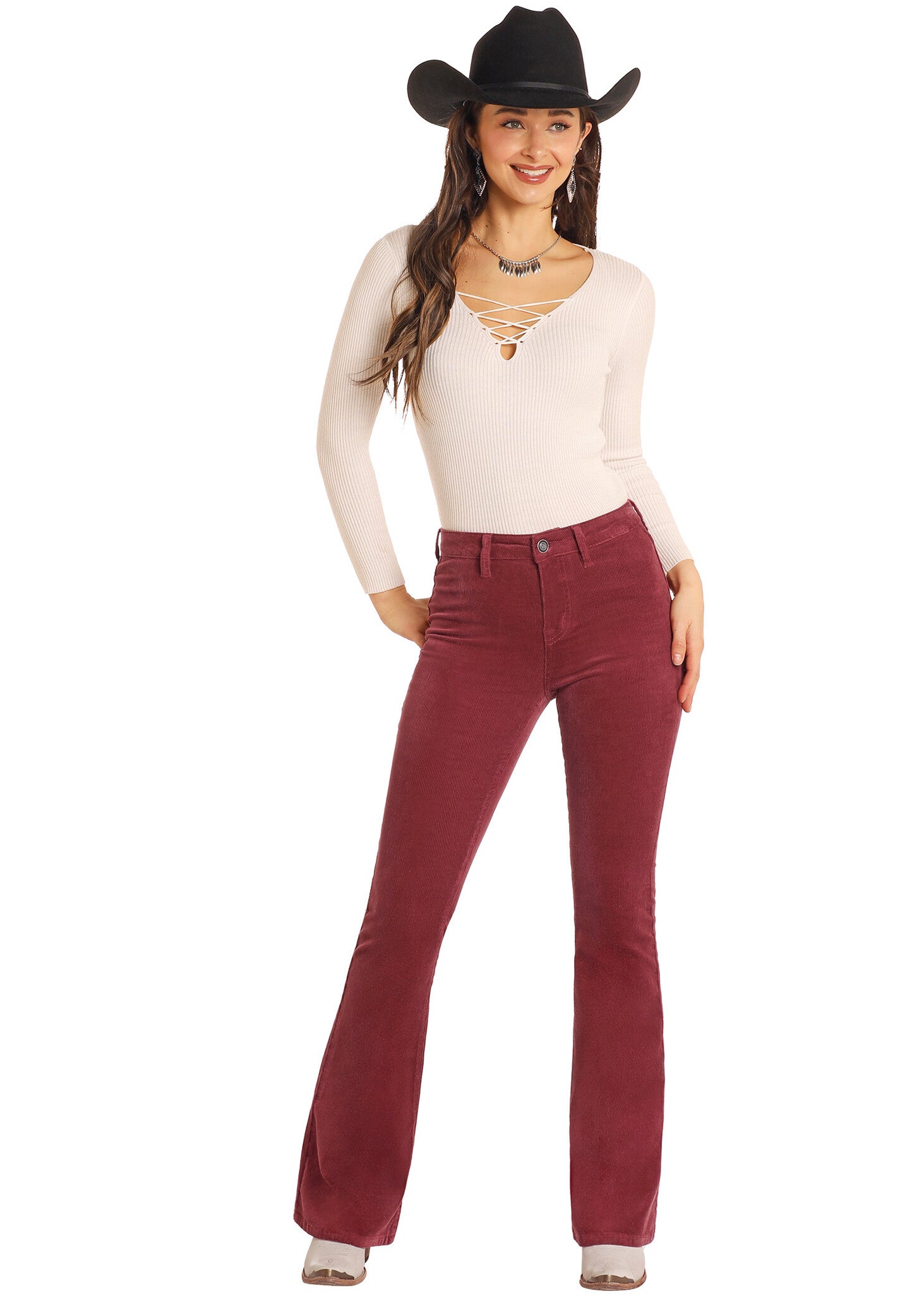 Rock & Roll Women's Corduroy Button Flare Jeans