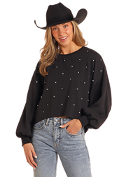 Rock & Roll Cowgirl Black Rhinestone Sweater