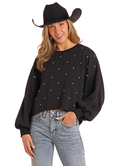 Rock & Roll Cowgirl Black Rhinestone Sweater