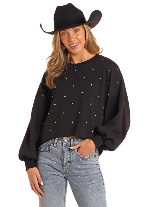 Rock & Roll Cowgirl Black Rhinestone Sweater