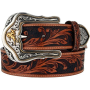 Men's Brown and Tan Tooled Belt