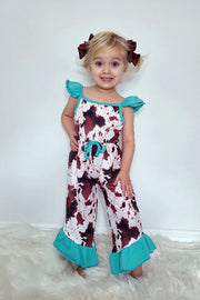 Clover Cottage Cowhide Turquoise Girls Romper