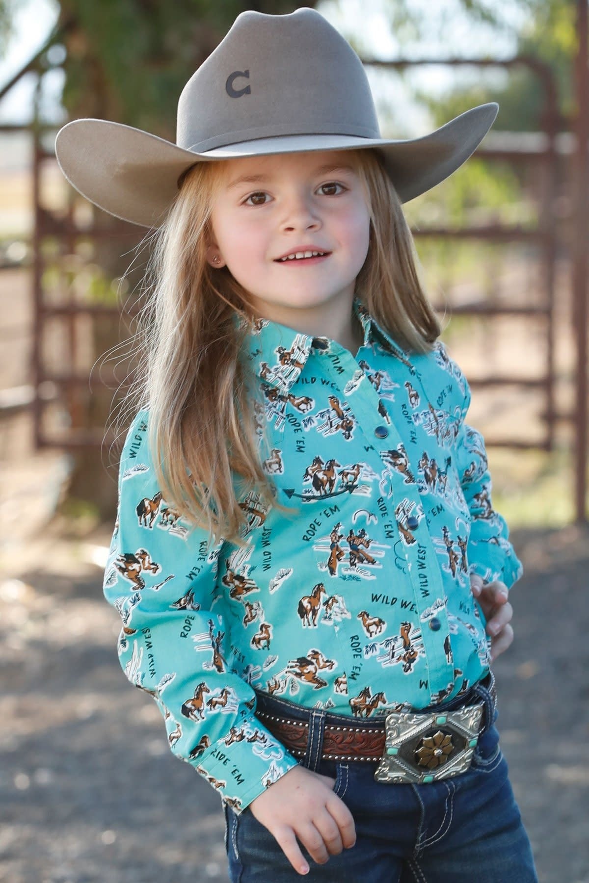 Cruel Girl's Cowgirl Print Button Down Shirt