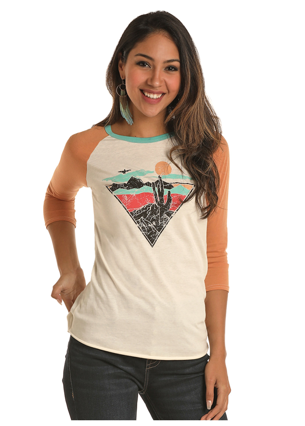 Women's Cactus Sunset Baseball Tee C3 Size Large.