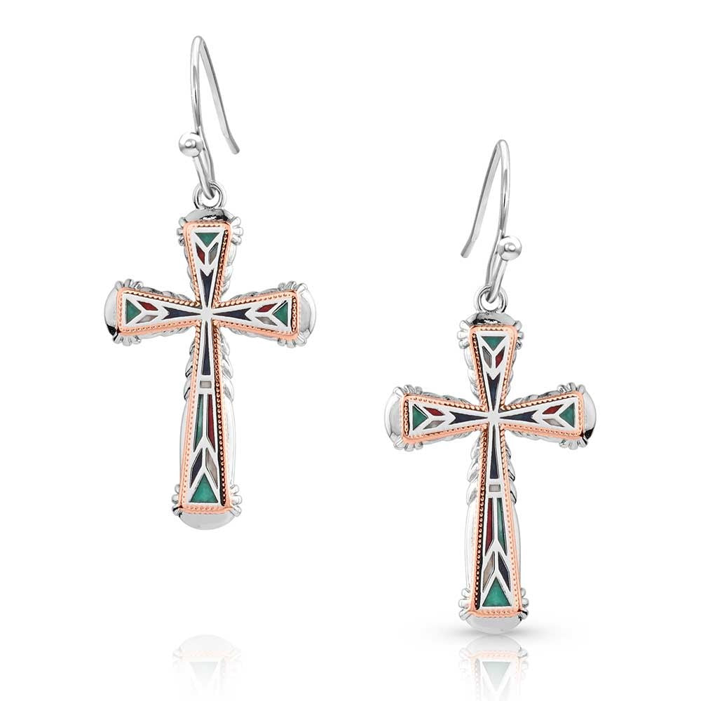 Montana Silversmiths Western Mosaic Cross Earrings.