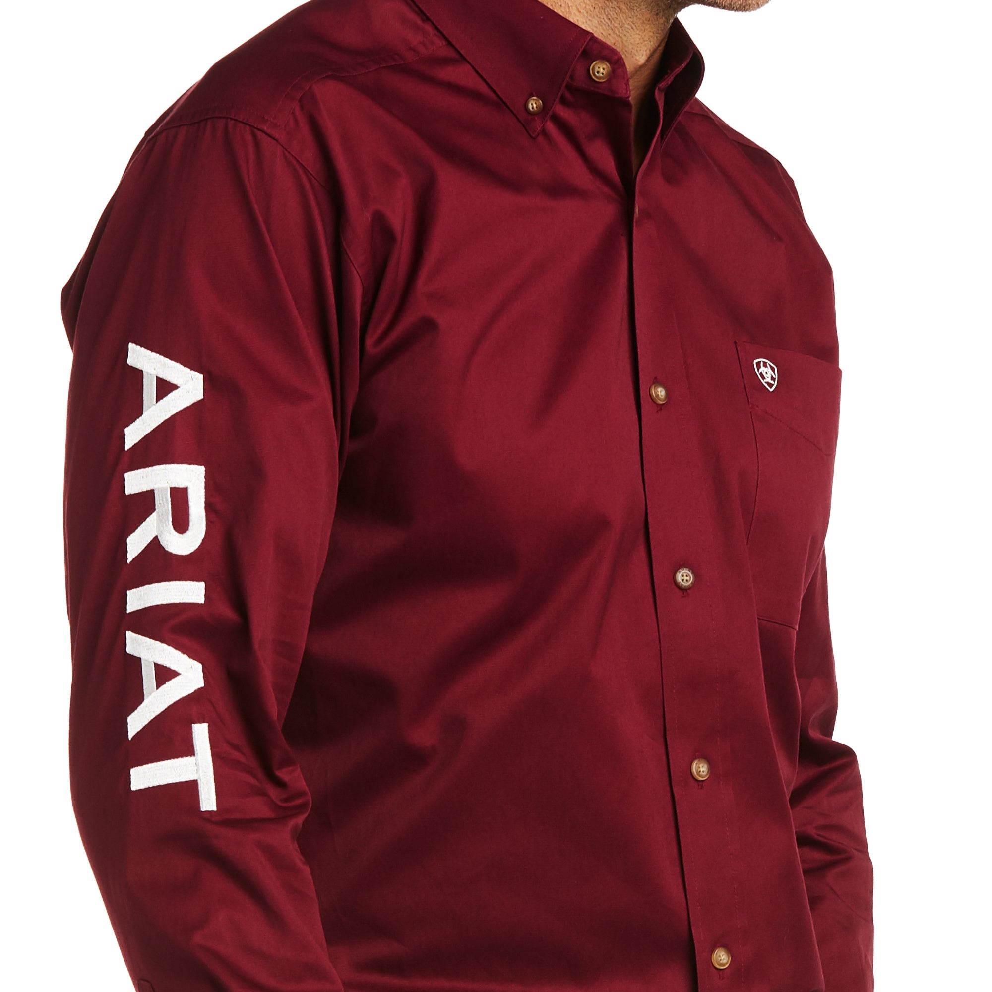 Ariat Men's Burgundy Team Logo Twill Fitted Button Down Shirt.