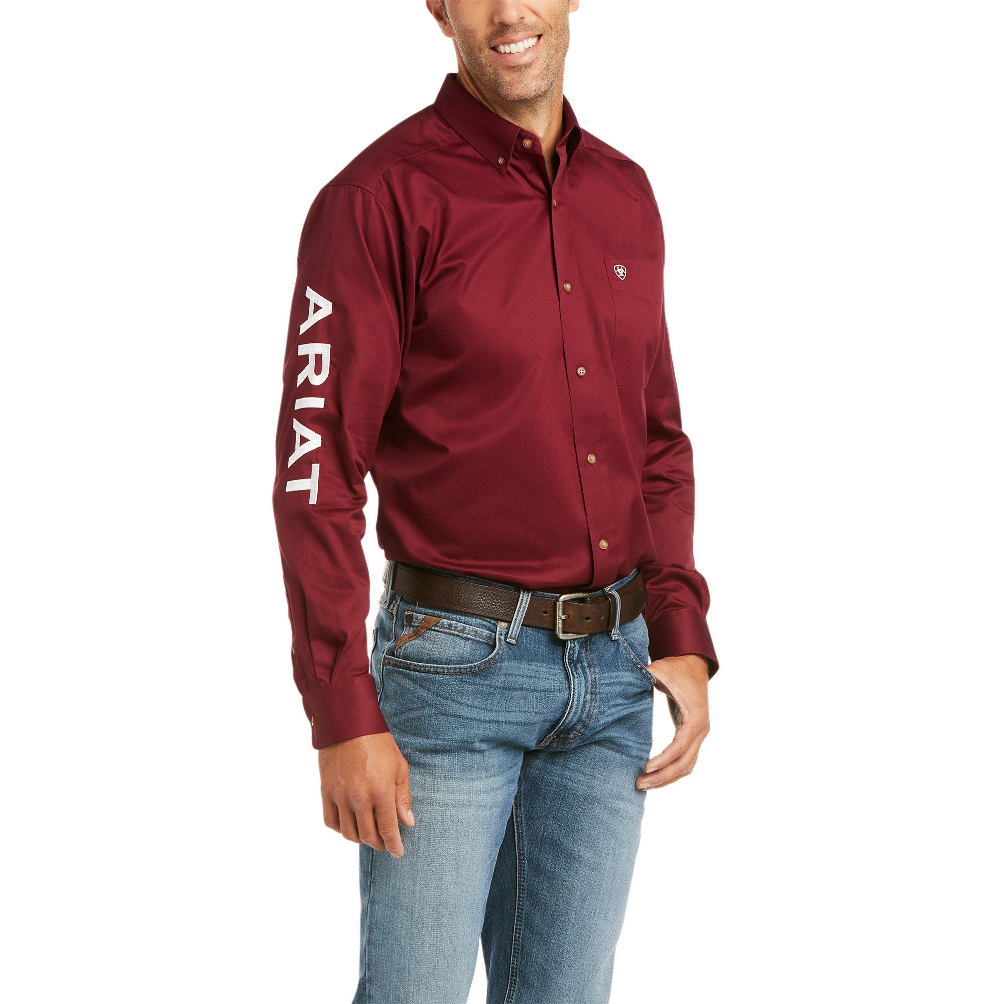 Ariat Men's Burgundy Team Logo Twill Fitted Button Down Shirt