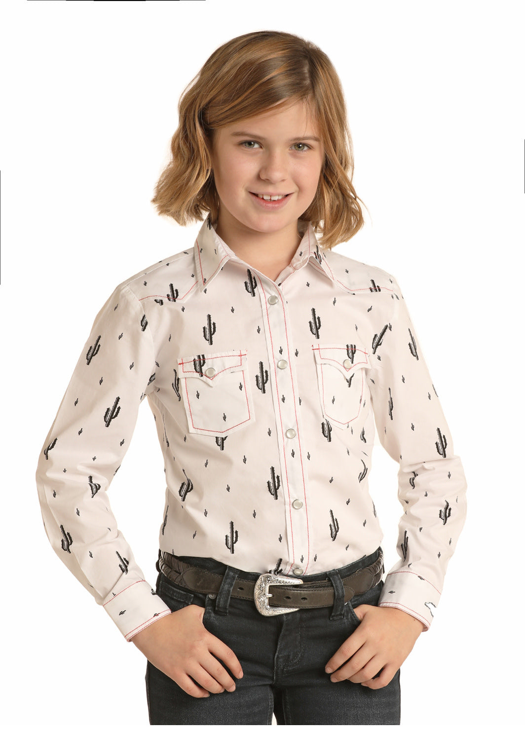 R&R Cowgirl Girl's Cactus Print Snap Front Shirt.