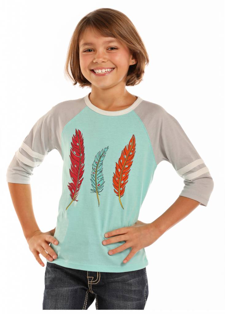 Girl's Mint Feather Baseball Tee.