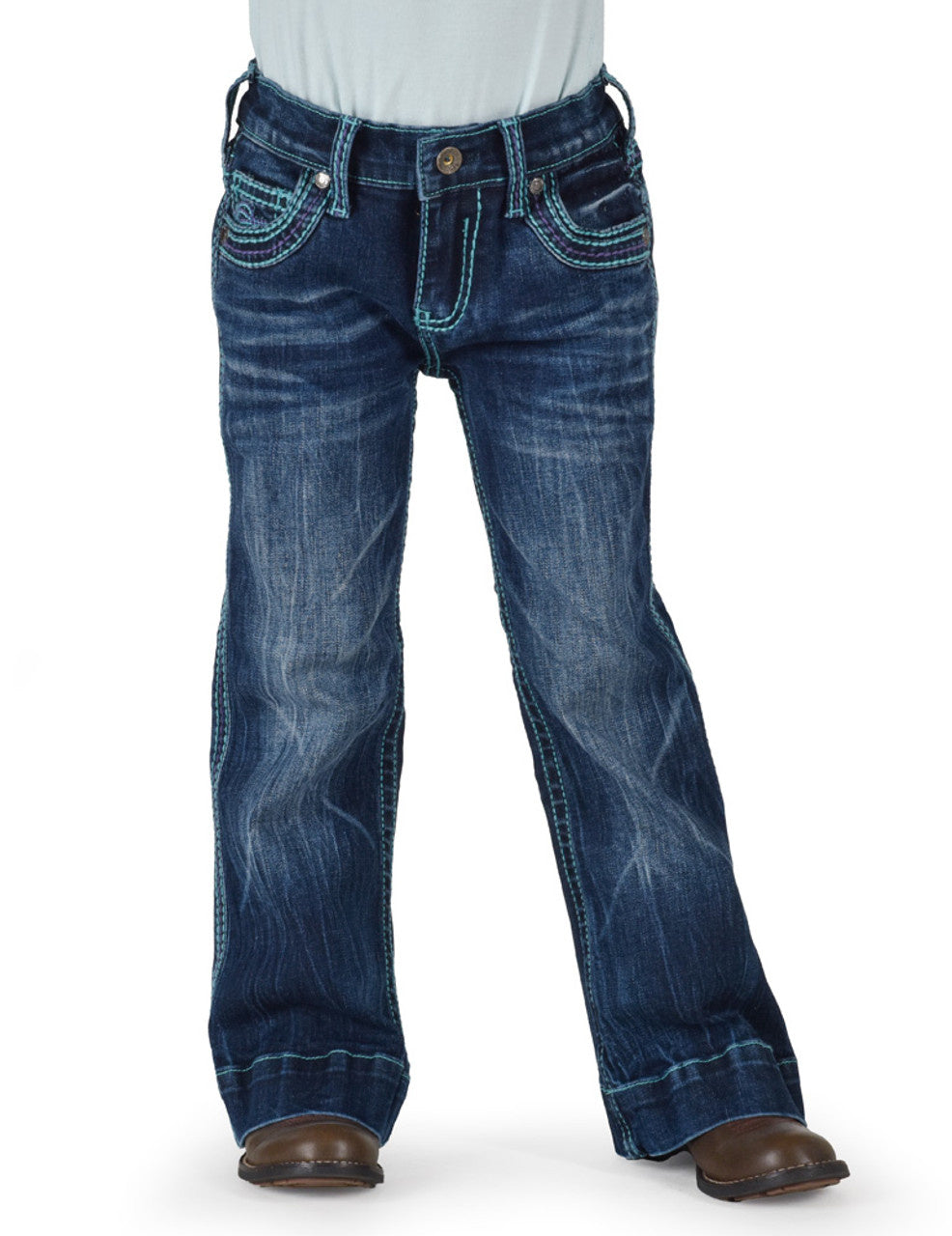 Cowgirl Tuff Girl's Turquoise Hurricane Trouser Jeans.