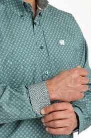 Cinch Men's Teal Patterned Long Sleeve Shirt