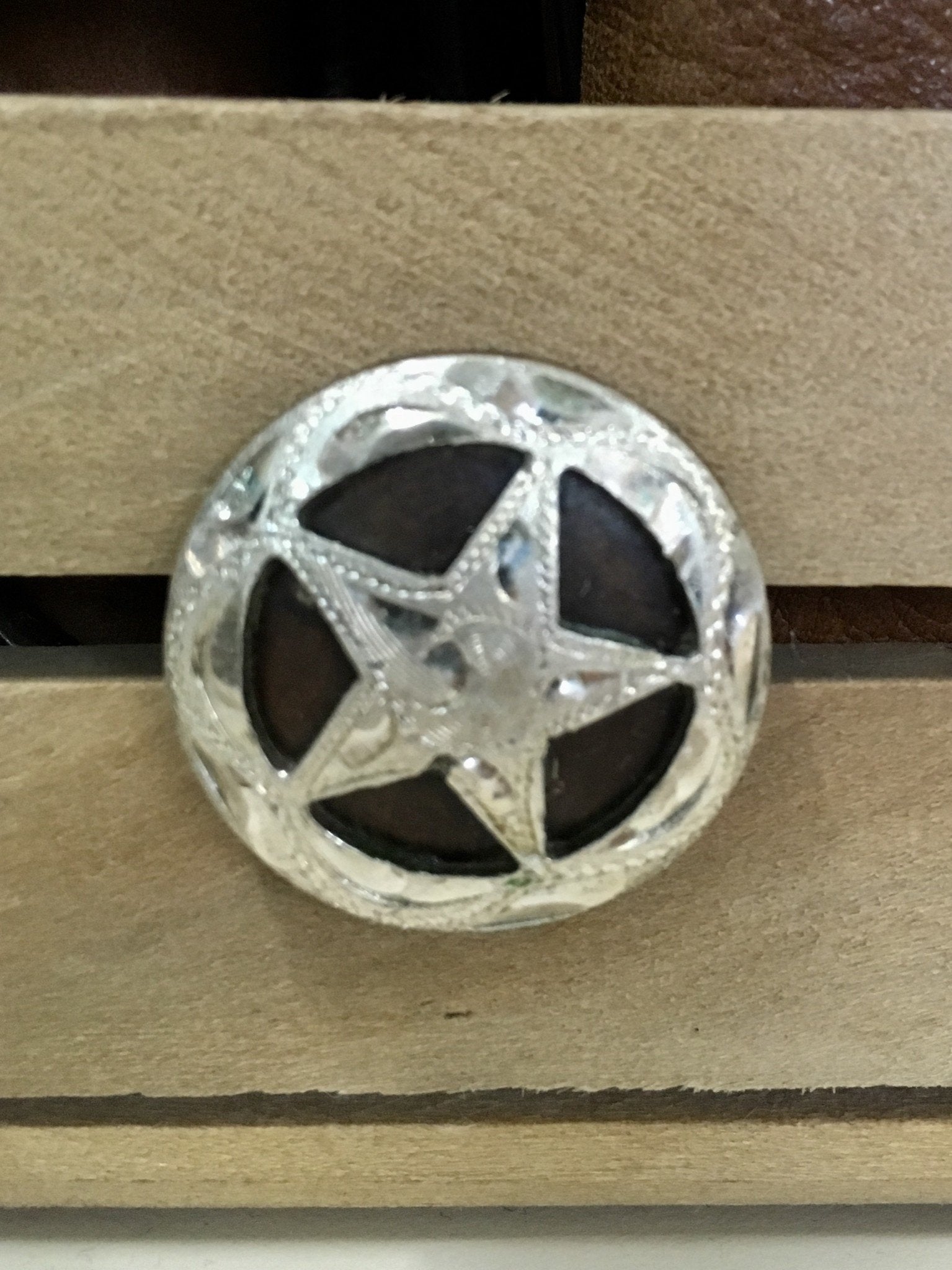 Medium Antique Engraved Silver Star Screw Concho.