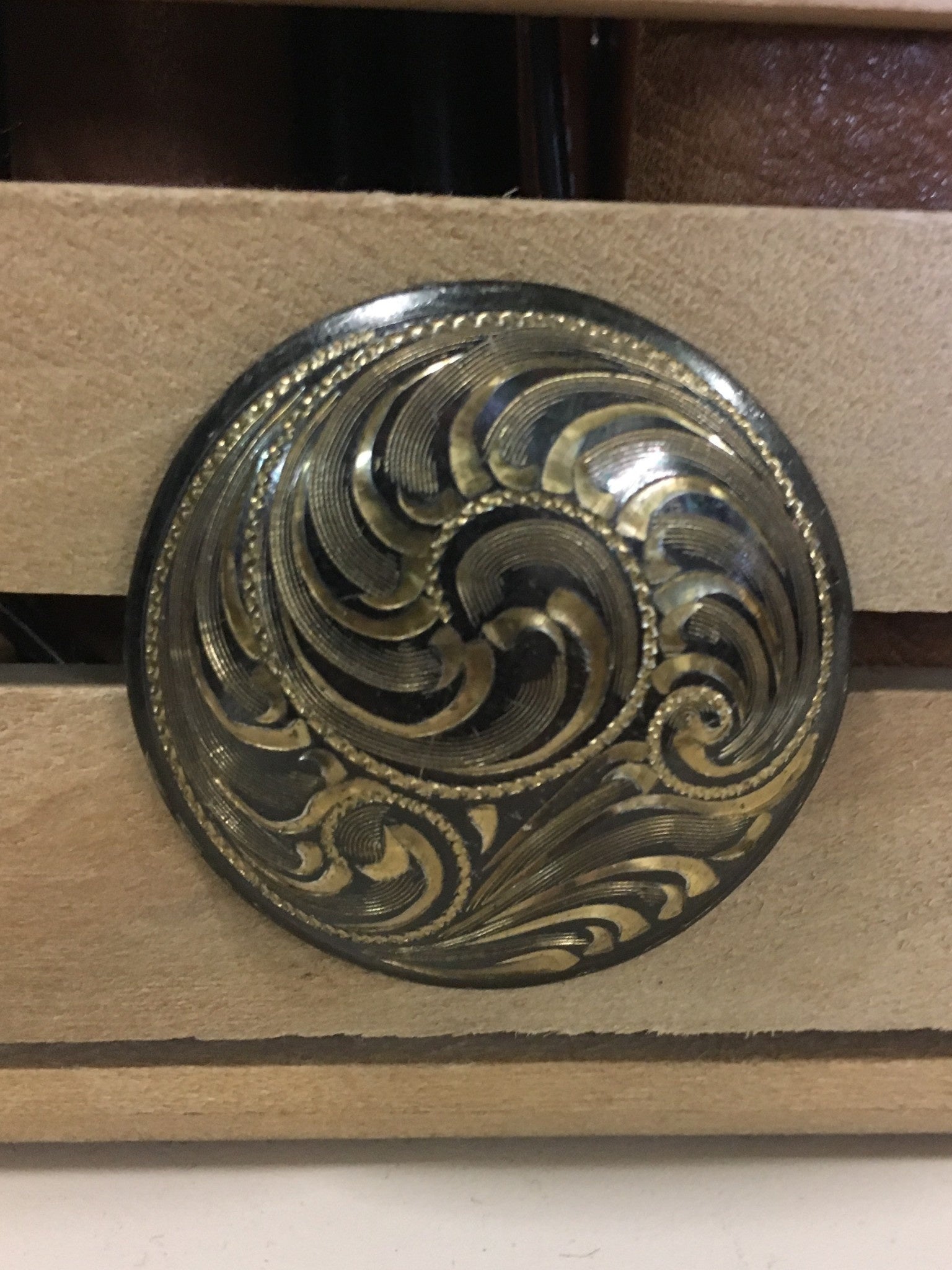 Large Gold Engraved Screw Concho.