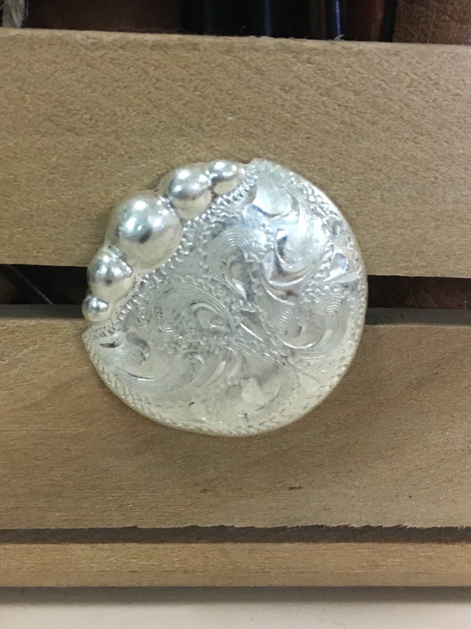 Medium Silver Engraved Dot Edge Screw Concho.