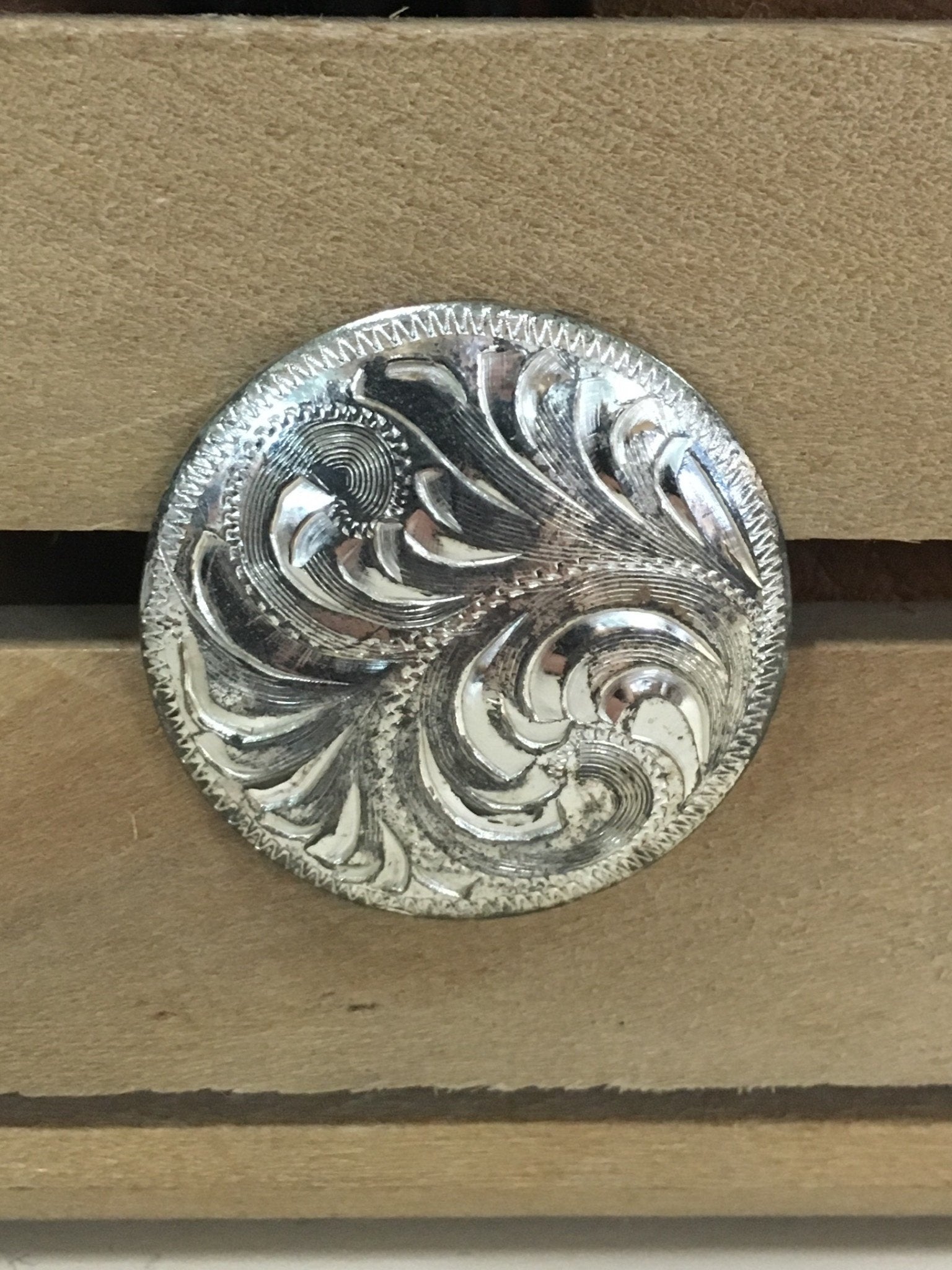 Medium Engraved Silver Screw Concho.