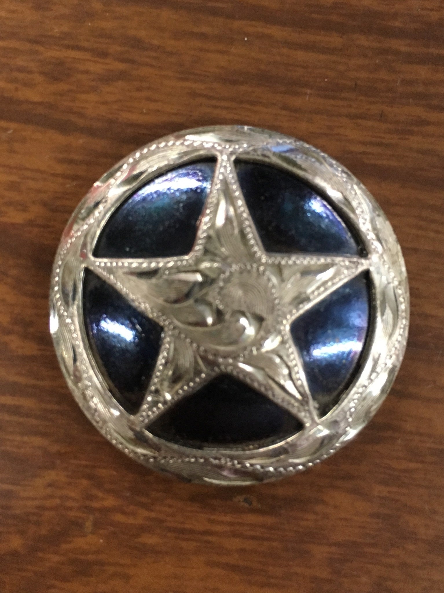 Large Black Silver Engraved Star CS Concho.