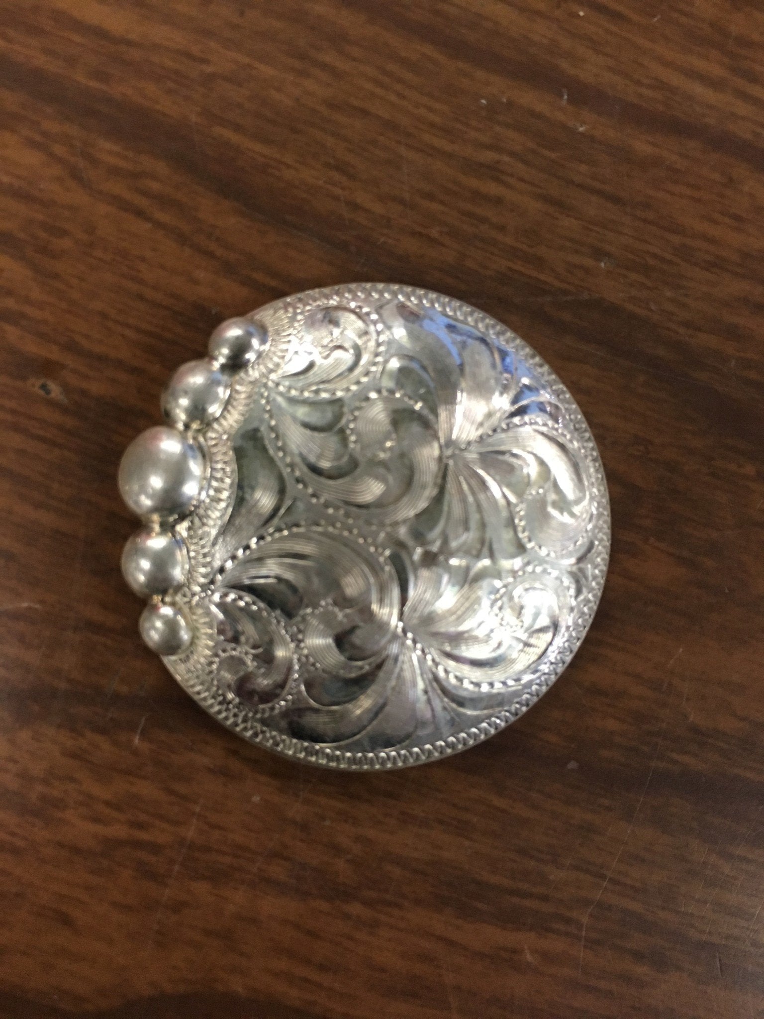 Large Silver Engraved Dot Edge CS Concho