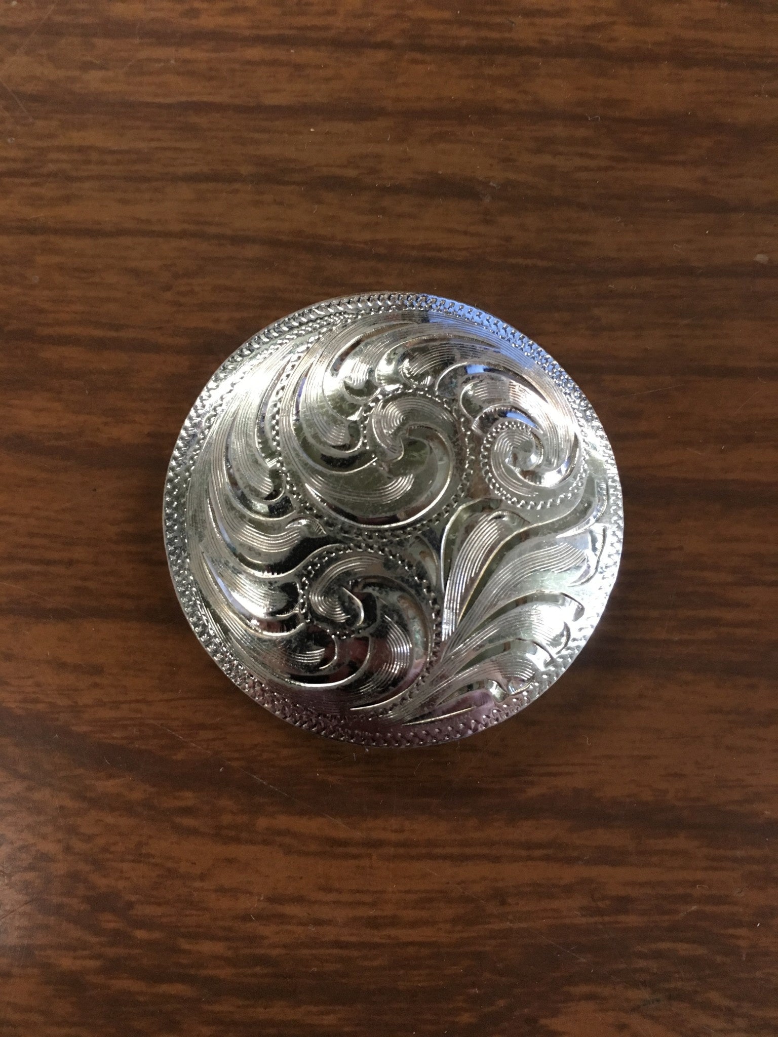 Large Silver Engraved Filigree Border CS Concho.