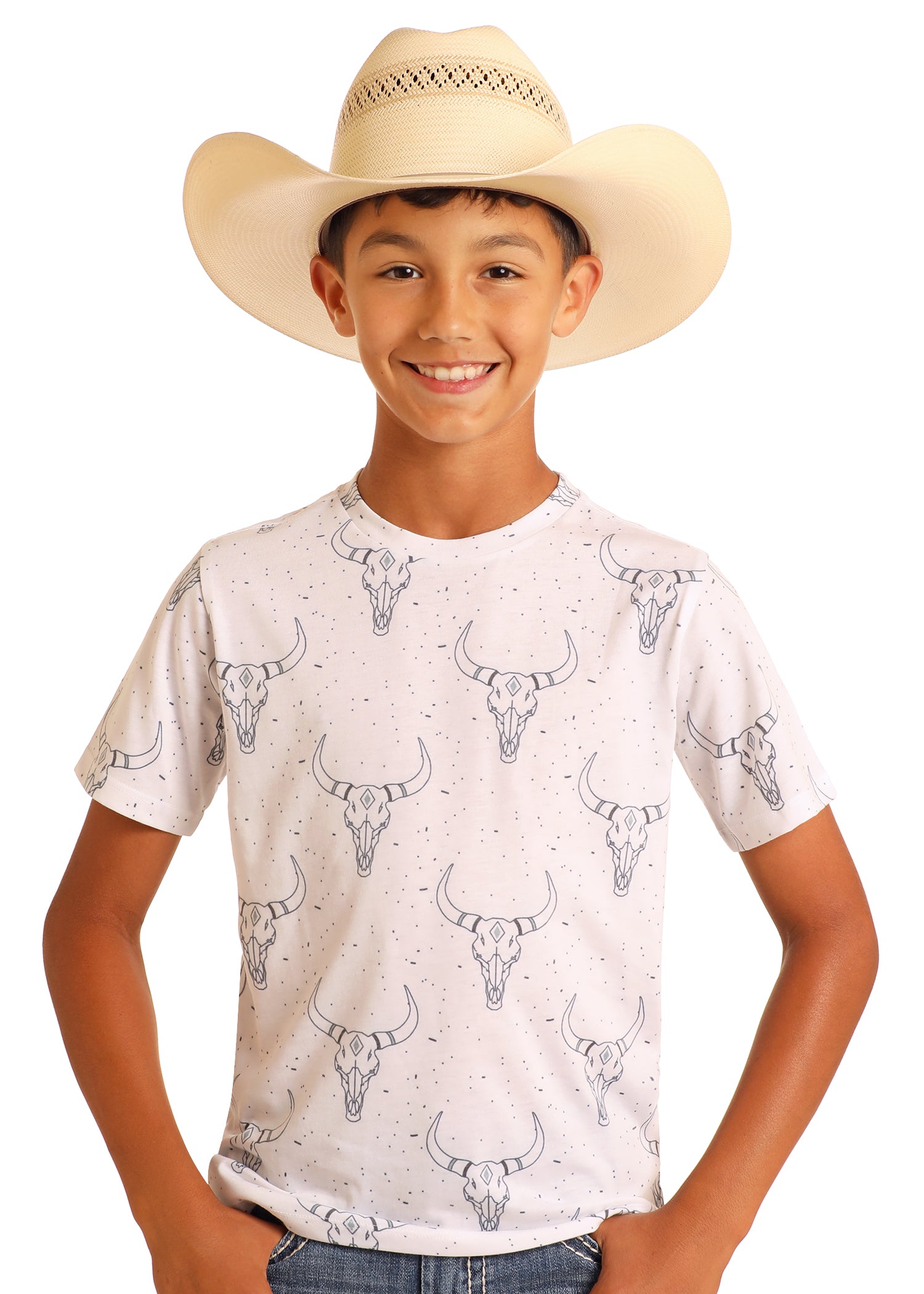 ROCK & ROLL LONGHORN PRINT TEE WHITE BB21T05982